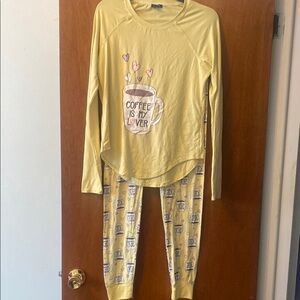 Yellow Coffee Lover Juniors Pajama Set